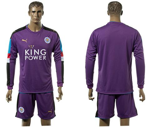 Leicester City Blank Purple Goalkeeper Long Sleeves Soccer Club Jersey - Click Image to Close
